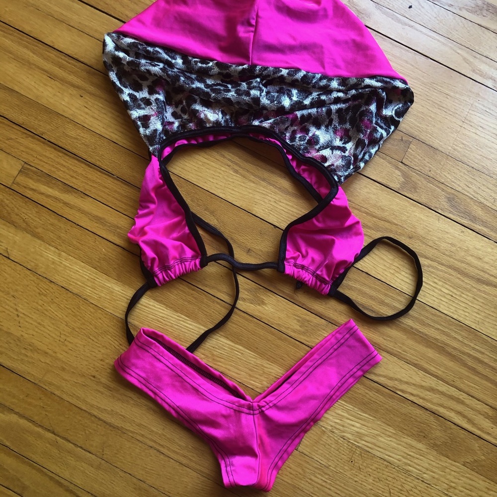 Pink Hooded 2 piece Bikini